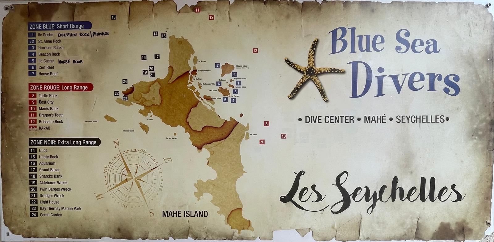 Blue Sea Divers dive sites map
